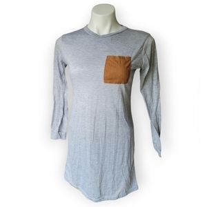 Yishangyi medium gray and brown long sleeve tunic top